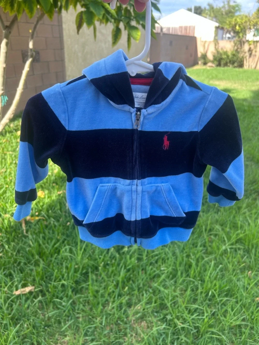 Ralph Lauren Blue & Navy Striped Hooded Zip Sweatshirt